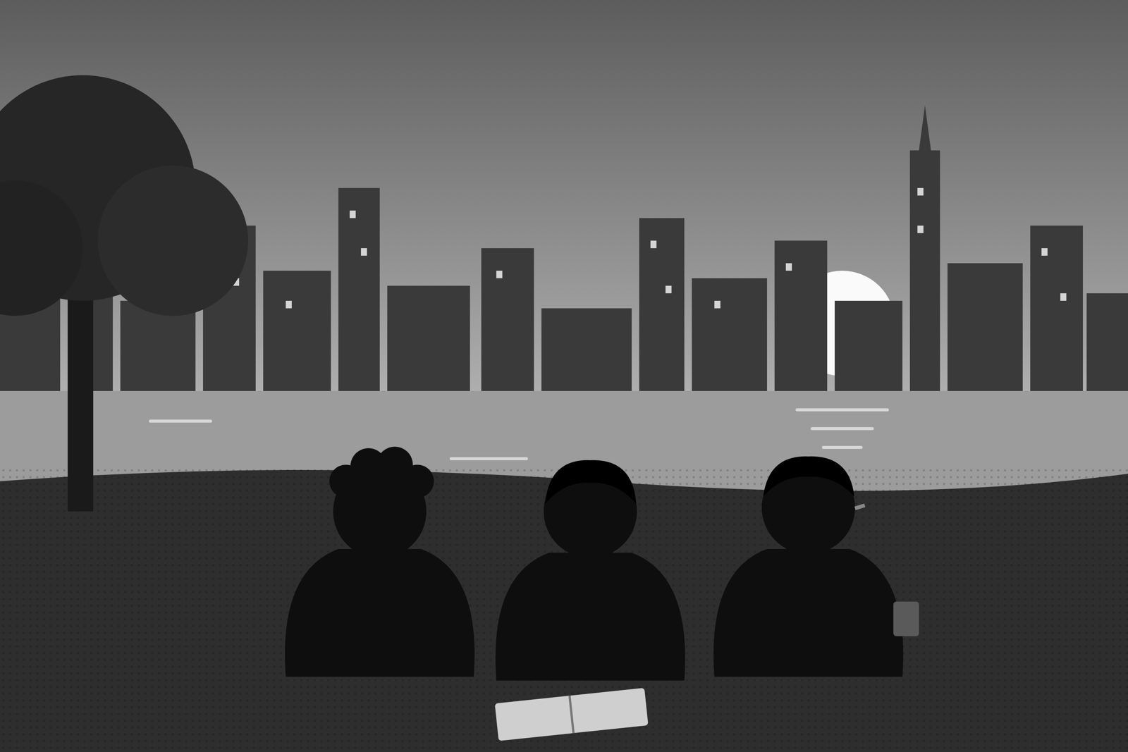 Three people on the riverbank at five in the afternoon, an illustration from The Last 10%